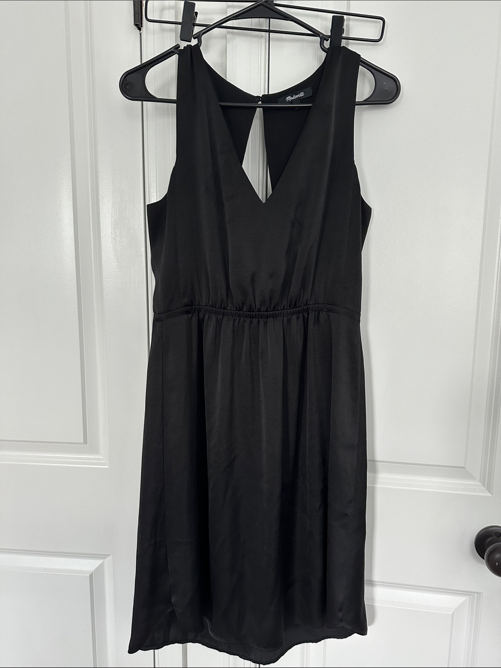 Madewell Black Silk Sleeveless V-Neck Mini Dress
